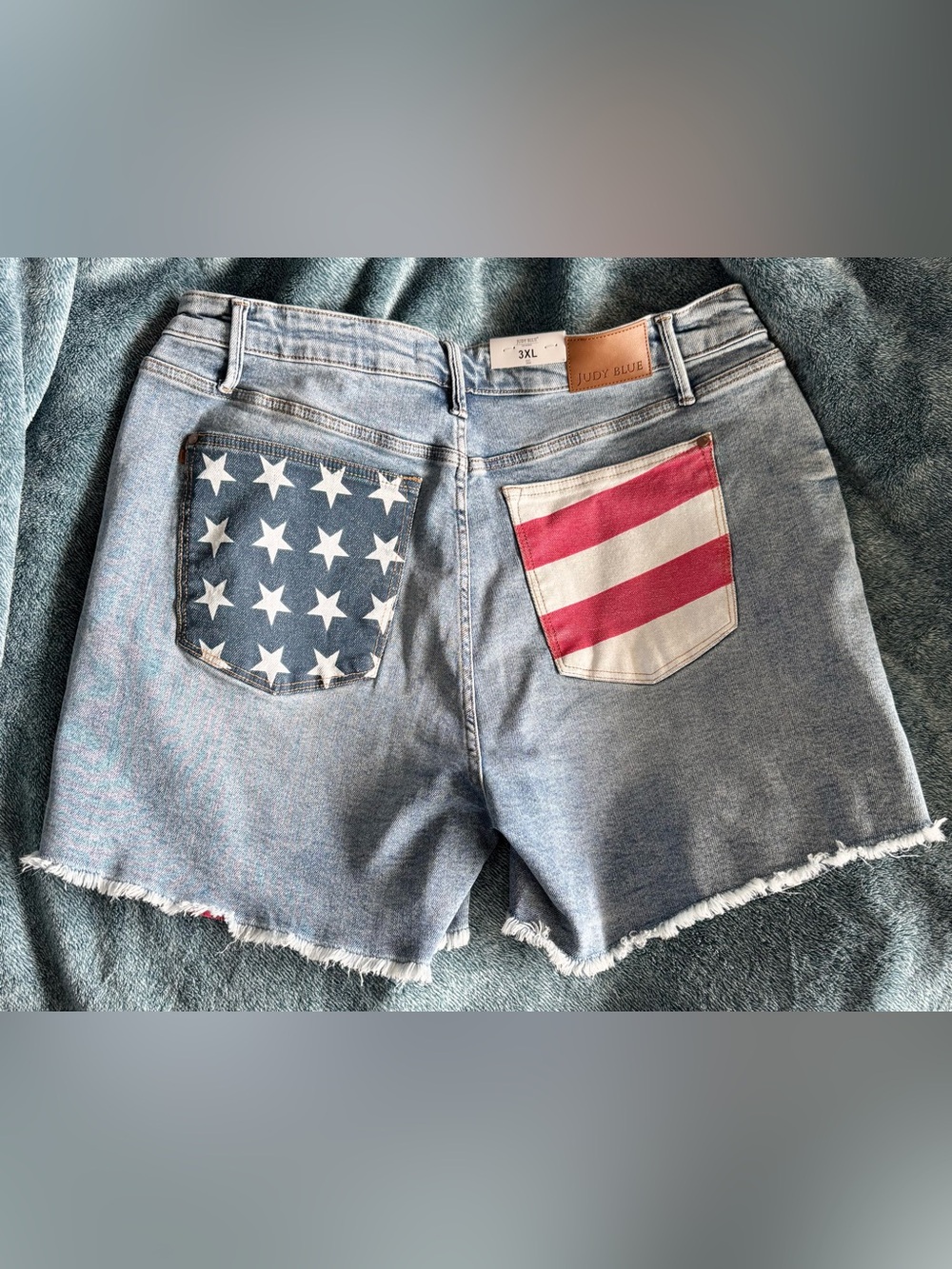 NWT Judy Blue USA Star Flag Pockets Americana Denim Shorts Size 3XL Stretch